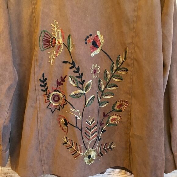 INDIGO MOON FAUX SUEDE EMBROIDERED TOP IN TAN - Picture 9 of 9